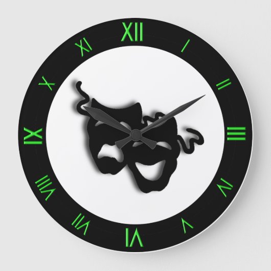 Comedy und Tragedy Cool Green Theater Wall Clock Große Wanduhr (Vorderseite)