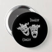 Comedy und Tragedy Masks Silver Theater Button (Vorne & Hinten)