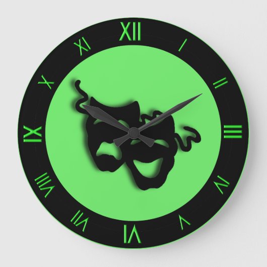 Comedy und Tragedy Neon Green Theater Wall Clock Große Wanduhr (Vorderseite)