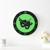 Comedy und Tragedy Neon Green Theater Wall Clock Große Wanduhr (Zuhause)