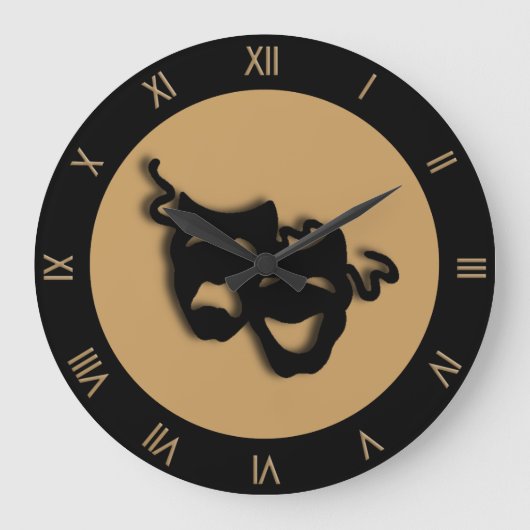 Comedy und Tragedy Tan Brown Theater Wall Clock Große Wanduhr (Vorderseite)