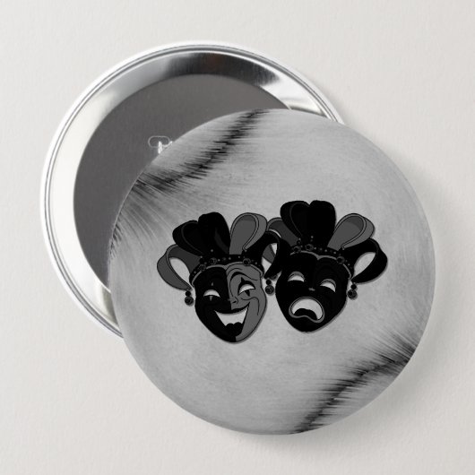 Comedy und Tragedy Theater Jester Masks Silver Button (Vorne & Hinten)