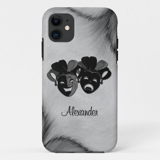 Comedy und Tragedy Theater Jester Masks Silver Case-Mate iPhone Hülle (Rückseite)