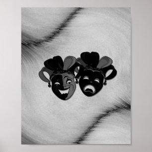 Comedy und Tragedy Theater Jester Masks Silver Poster
