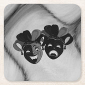 Comedy und Tragedy Theater Jester Masks Silver Rechteckiger Pappuntersetzer (Vorderseite)
