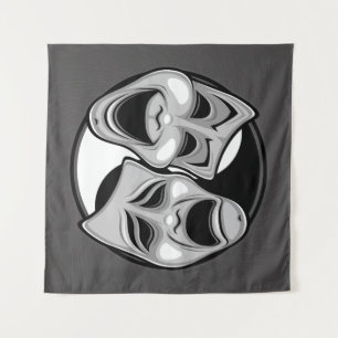 Comedy und Tragedy Theater Masken Yin Yang Design Wandteppich
