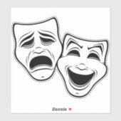 Comedy und Tragedy Theater maskieren Schwarze Lini Aufkleber (Blatt)