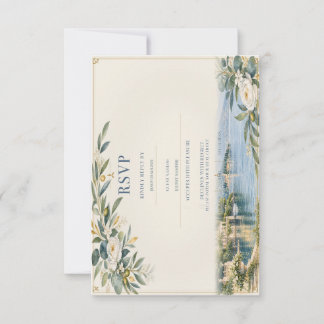 Comer See | Gedämpftes Blau und Gold RSVP Karte