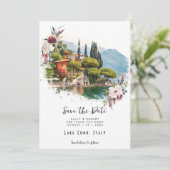 Comer See Italien Blumenkarte Save the Date Dankeskarte (Stehend Vorderseite)