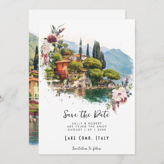 Comer See Italien Blumenkarte Save the Date Dankeskarte (Vorne/Hinten)