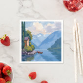 Comer See, Italien Gemälde Wasserfarbe Serviette (Beispiel)