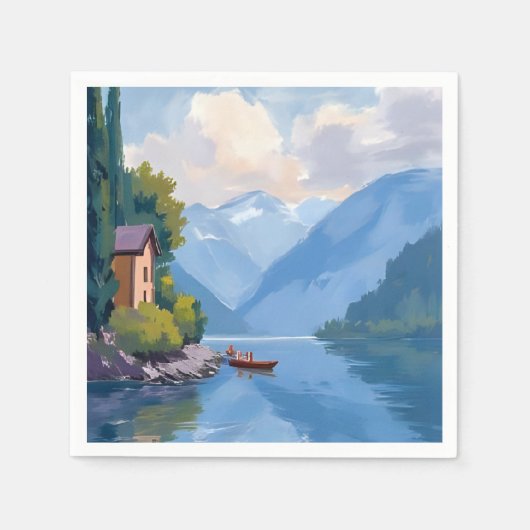 Comer See, Italien Gemälde Wasserfarbe Serviette (Vorderseite)