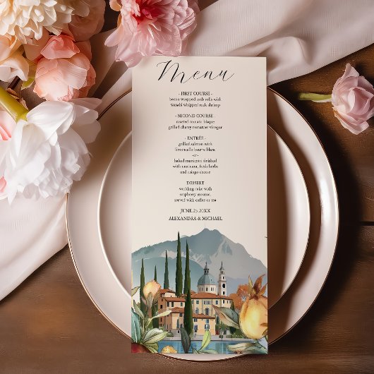 Comer See Italien Hochzeit in Urlaubsort Menükarte