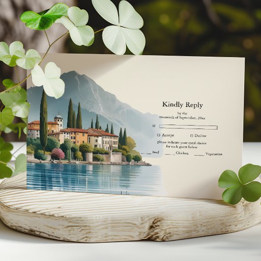 Comer See Italien Hochzeit in Urlaubsort RSVP Karte