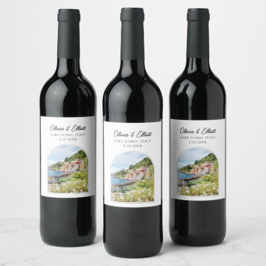 Comer See - Italien Hochzeit Weinkarte Weinetikett (Flaschen)