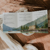 Comer See Italien | Illustrierte Hochzeit Dreifach Gefaltete Einladung