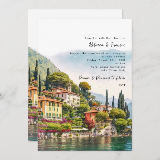 Comer See, Italien landschaftliche Hochzeitseinlad Einladung (Vorne/Hinten)