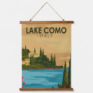 Comer See Italien Vintage Wandteppich Mit Holzrahmen