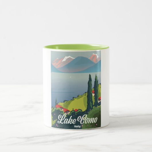 Comer See Italien Vintages Reiseplakat Zweifarbige Tasse (Mittel)