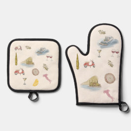 Comer See Italien Wasserfarbe Ofenhandschuh & Topflappen-Set