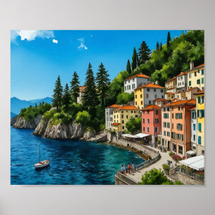 Comer See Italien Wasserfarbe Poster