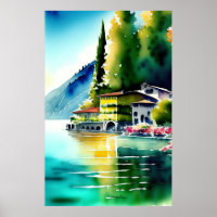 Comer See (Lago di Como) Aquarellmalerei