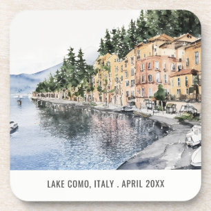 Comer See Norditalien Wasserfarbe Italien Reisen Getränkeuntersetzer