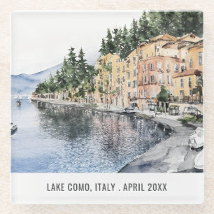 Comer See Norditalien Wasserfarbe Italien Reisen Glasuntersetzer