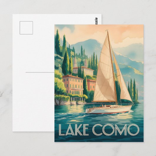 Comer See Wasserfarbe Postkarte (Vorne/Hinten)