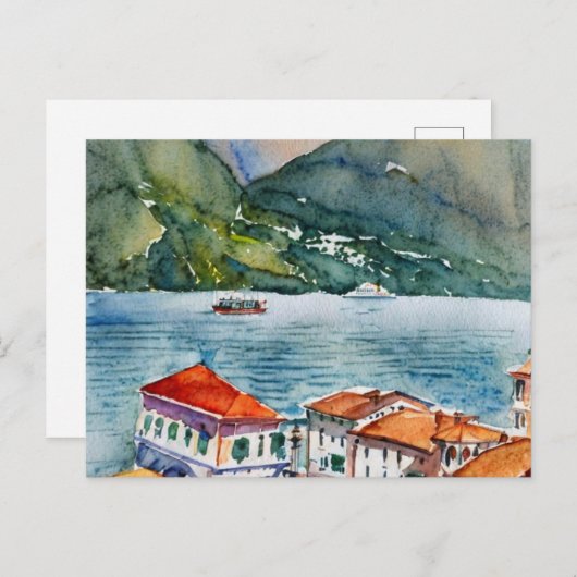 Comer See Wasserfarbe Postkarte (Vorne/Hinten)