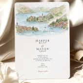 Comer See Wasserfarben-Panorama-Karten-Hochzeit Einladung