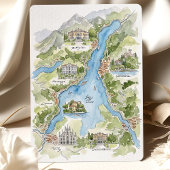 Comer See Wasserfarben-Panorama-Karten-Hochzeit Einladung