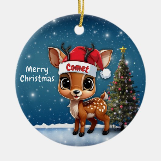 Comet Baby Deer, Fawn, Doe, Reindeer🦌 🎄 Keramik Ornament (Vorne)