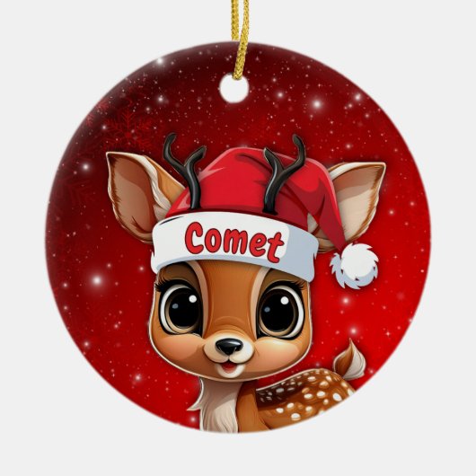 Comet Baby Deer, Fawn, Doe, Reindeer🦌 🎄 Keramik Ornament (Vorne)