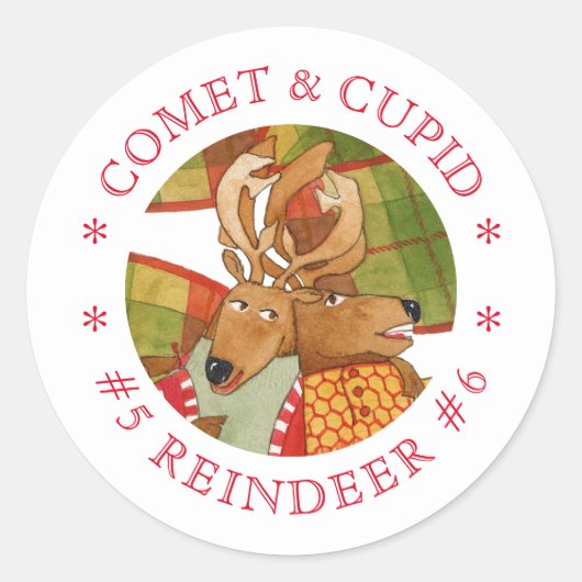 COMET CUPID REINDEE Kleine Round Stickers (Vorderseite)