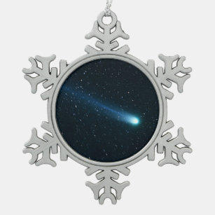 Comet in Night Sky Schneeflocken Zinn-Ornament