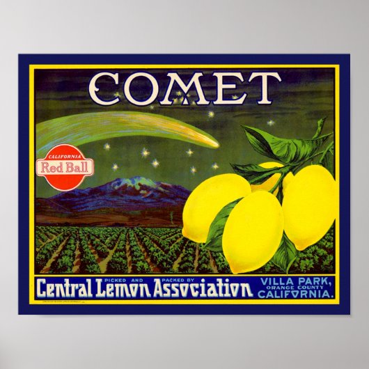 Comet-Lemon-Fruchtkäfigetikett der 1940er Jahre Poster (Vorne)