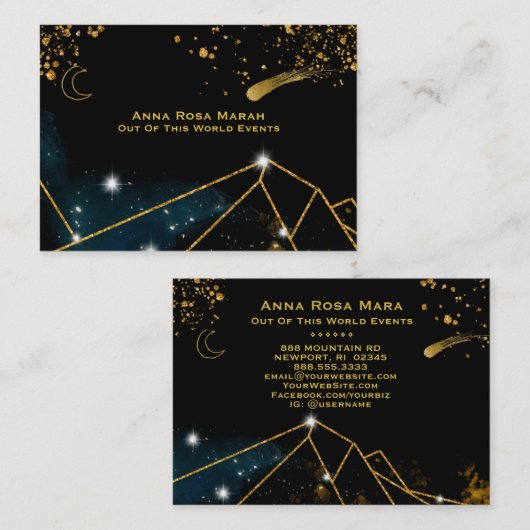 *~* Comet Sacred Geometry Gold Glitzer Mondmond Mo Visitenkarte (Vorne/Hinten)