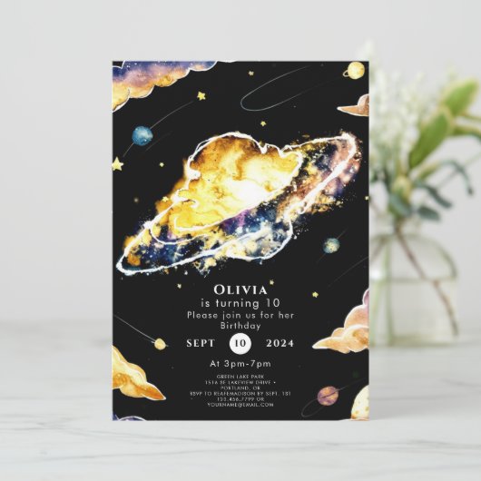 Comet Whimsy Space Geburtstag Einladung (Stehend Vorderseite)