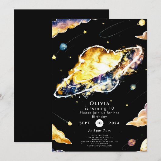 Comet Whimsy Space Geburtstag Einladung (Vorne/Hinten)