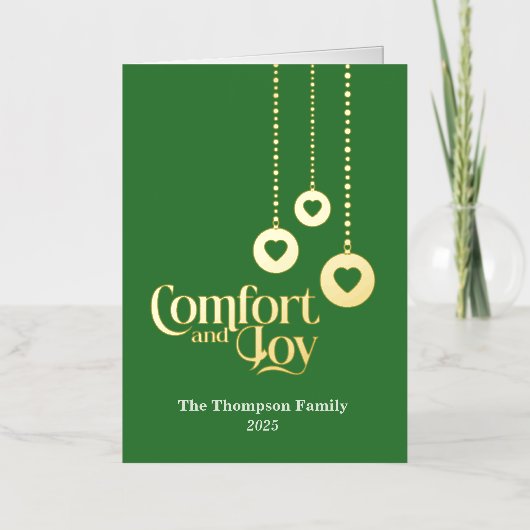 "Comfort and Joy" Green Foll Foil Holiday Card (Vorderseite)