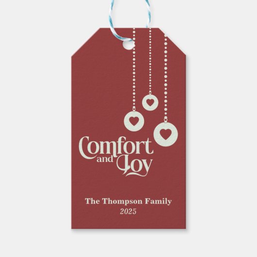 "Comfort and Joy" rot Geschenkanhänger (Vorderseite)