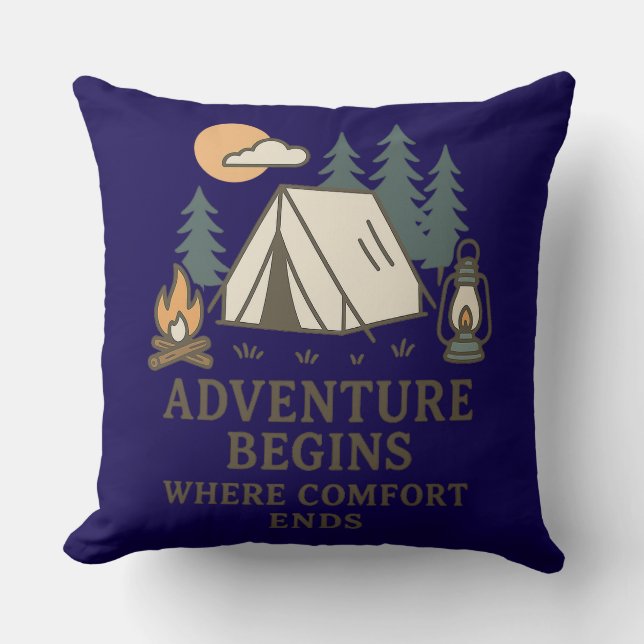 Comfort Ends | Rustic Camping Quote Throw Pillow Kissen (Vorderseite)