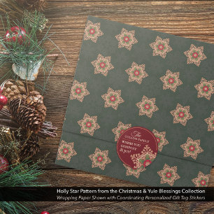 Comfort & Joy Holly Star Personalisiert Red Sticke Runder Aufkleber