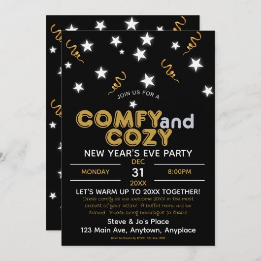 Comfy and Cozy New Year's Eve Party Invitation Einladung (Vorne/Hinten)