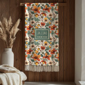 Comfy Olive Green Rust Copper Autumn Flower Art  Fleecedecke