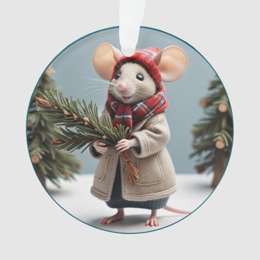 Comfy Winter Lady Maus Weihnachtsschmuck Ornament (Vorderseite)