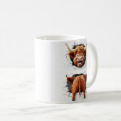 Comic 3D Highland Cattle Breaking Wand Kaffeetasse (VorderseiteRechts)