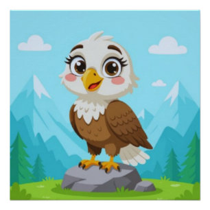 Comic-Adler auf Felsen – Süßer Vektor-Charakter Poster