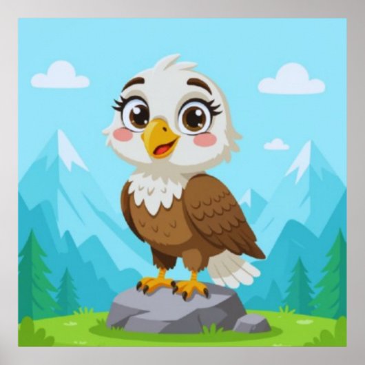 Comic-Adler auf Felsen – Süßer Vektor-Charakter Poster (Vorne)